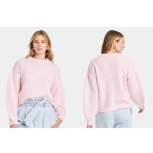 A New Day Pullover Knit Crewneck Sweater Pastel Pink Balloon Sleeve Medium